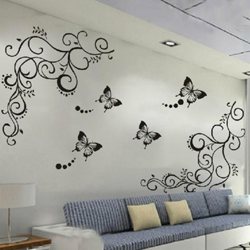 wholesale 3d calssic black butterfly flower wall sticker home decor