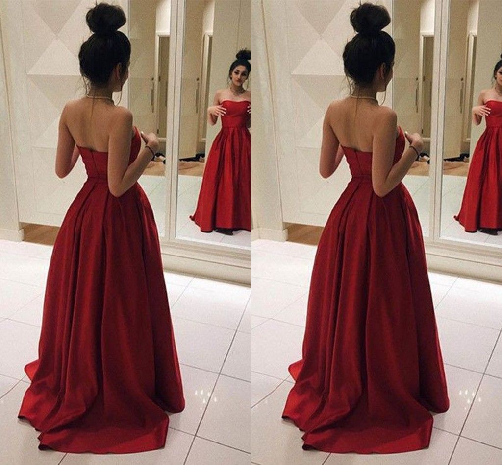 Dark red long prom dresses