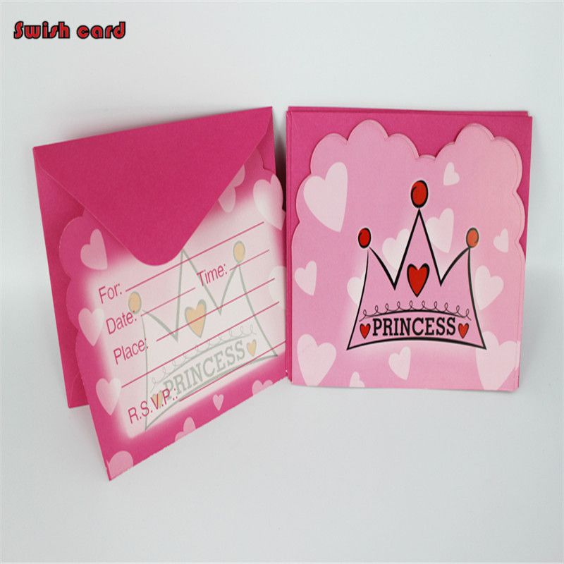 wholesale blue crown pink princess party invitation cards for kids pink princess birthday invitations