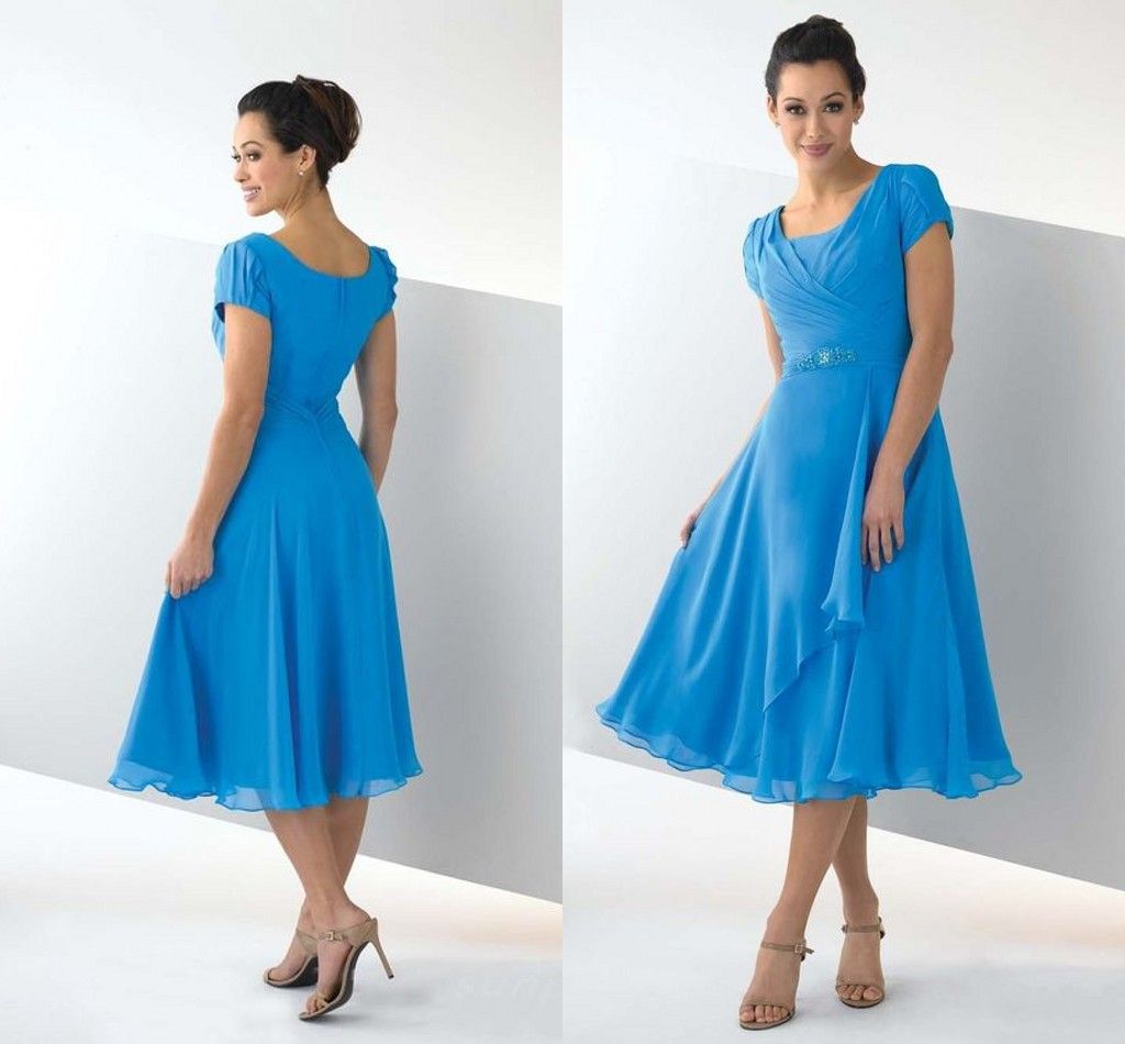 Light Blue Chiffon Mother Of The Bridal Groom Dresses For Wedding Party