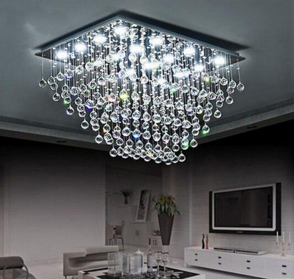 Rectangle Design Large Crystal Chandelier Lamps Flush Mount AC110V ... Rectangle Design Large Crystal Chandelier Lamps Flush Mount AC110V ...