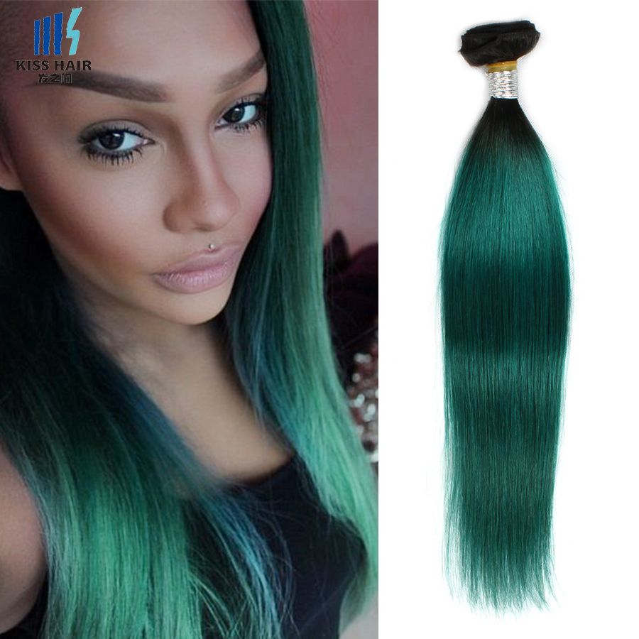 Two Tone T 1b Dark Green Ombre Remy Human Hair Bundles 12 14 16 18