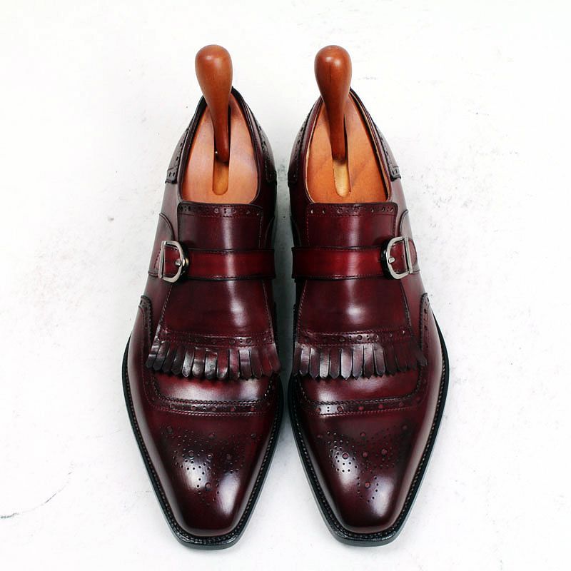 Satin Al Erkekler Elbise Ayakkabi Oxford Ayakkabi Monk Ayakkabi Ozel El Yapimi Ayakkabi Kare Kayis Tek Kayis Hakiki Buzagi Deri Renk Bordo Hd N176 Tl1 673 33 Dhgate Comda