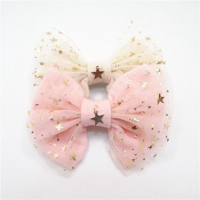 2019 Fairy Baby Hair Bow Clip Gold Copper Star Pendant Light Cream 2019 Fairy Baby Hair Bow Clip Gold Copper Star Pendant Light Cream Pink Glitter Tulle Knot Barrette Sweet Hairpin From Chinawhole998