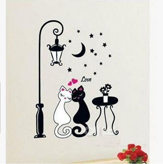 cartoon black white couple cat wall decal art mural fashion romantic