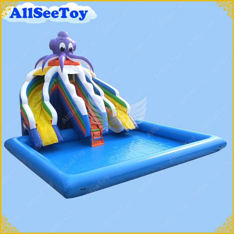 2019 Commercial Inflatable Slide With Big Pool, Giant Inflatable Water