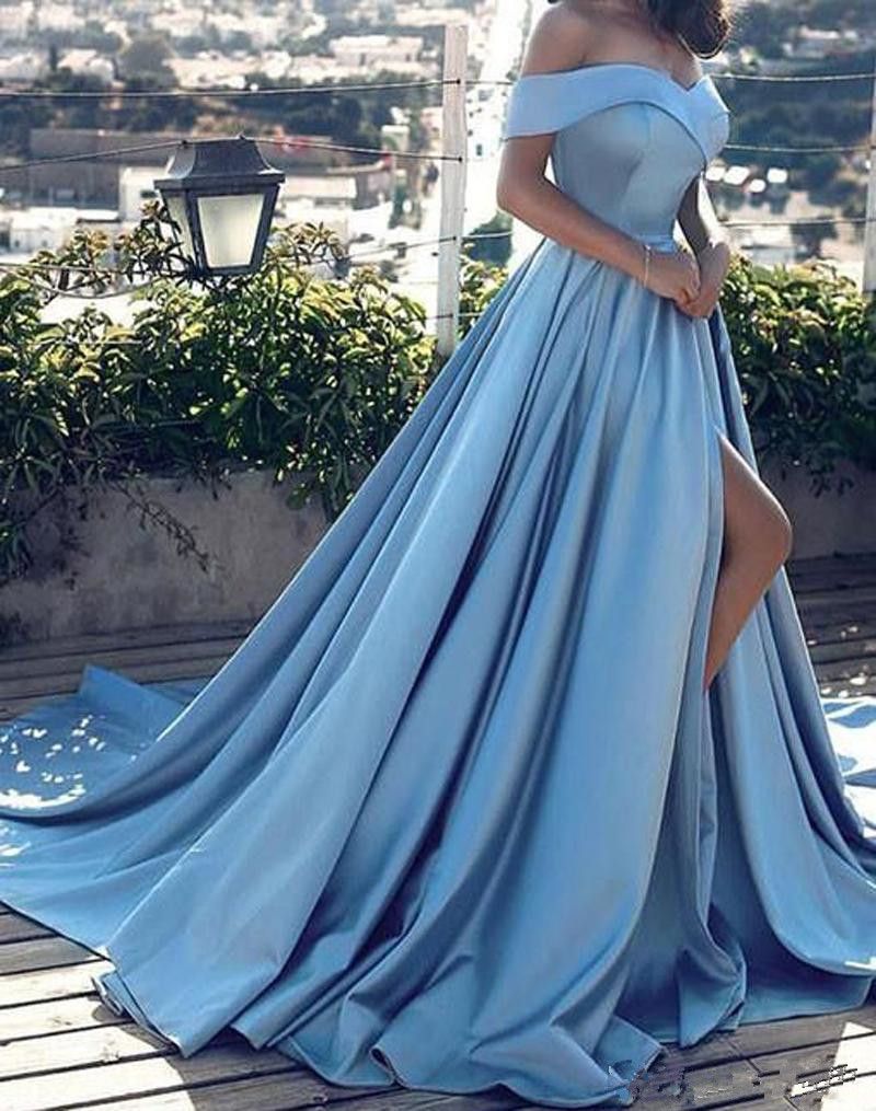 satin light blue dress