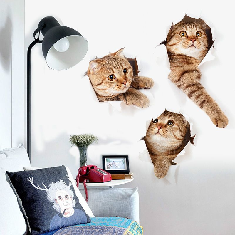 Compre Nueva 3D Tres Gato Lindo Etiqueta De La Pared Agujero Ver ... Compre Nueva 3D Tres Gato Lindo Etiqueta De La Pared Agujero Ver ...