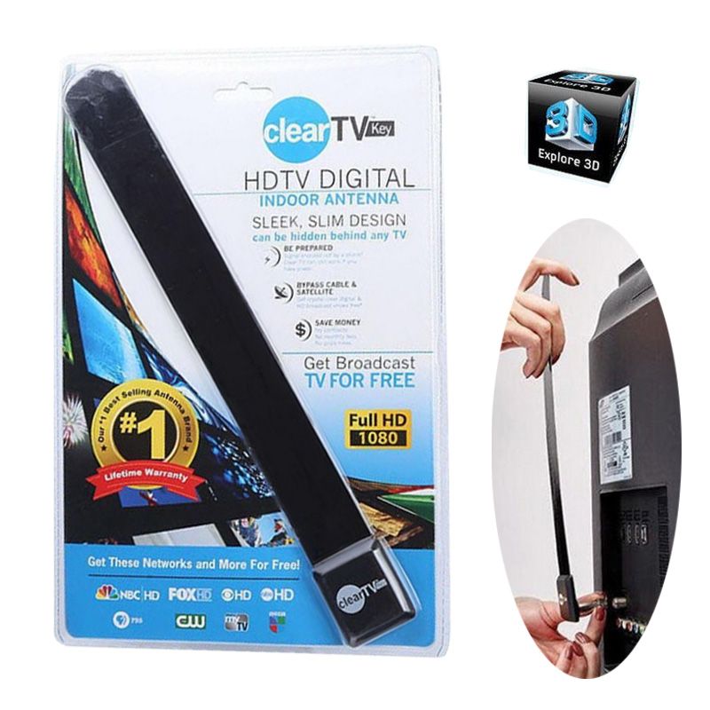 Clear TV Key HDTV FREE Digital Indoor Antenna Sleek Slim Design Hidden Behind TV Get Broadcast