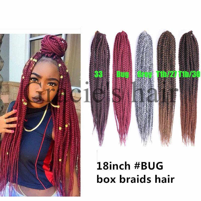 2018 18inch Synthetic Burgundy Hair Extensions Box Braids Crochet