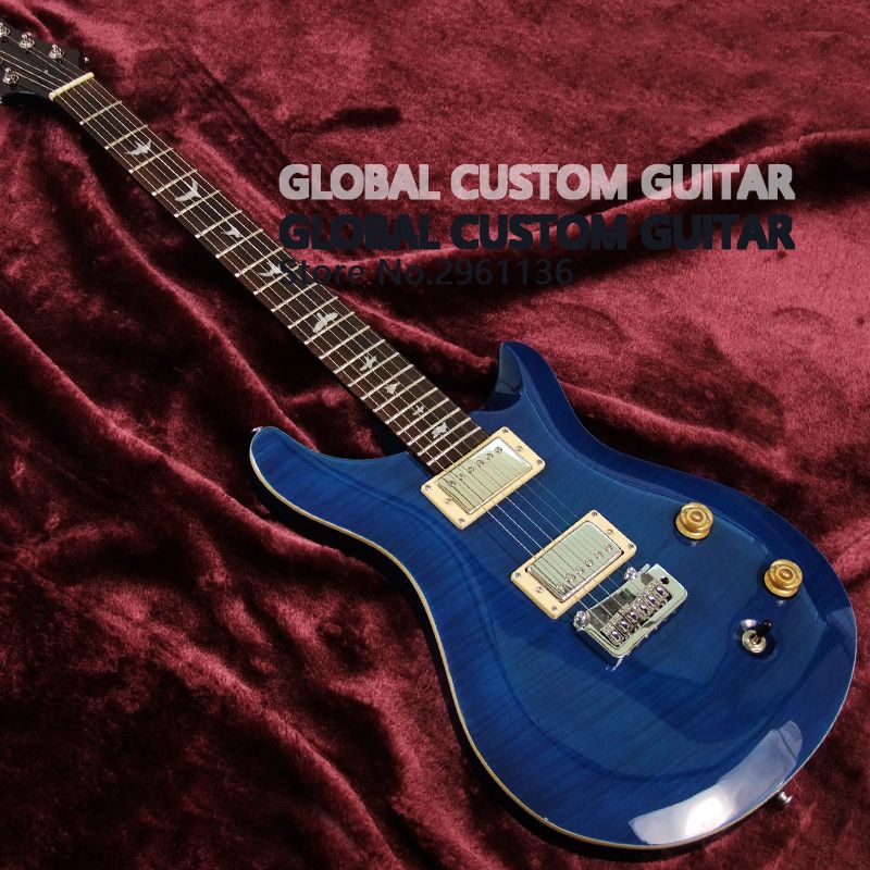High Quality Blue Color Ps Electric Guitar,Tiger Stripe Flame Flamed
