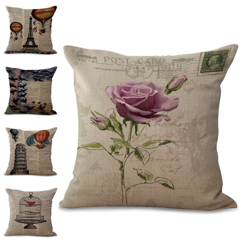 Newspaper Flower Bird Cage Pisa Eiffel Tower Throw Pillow Cases