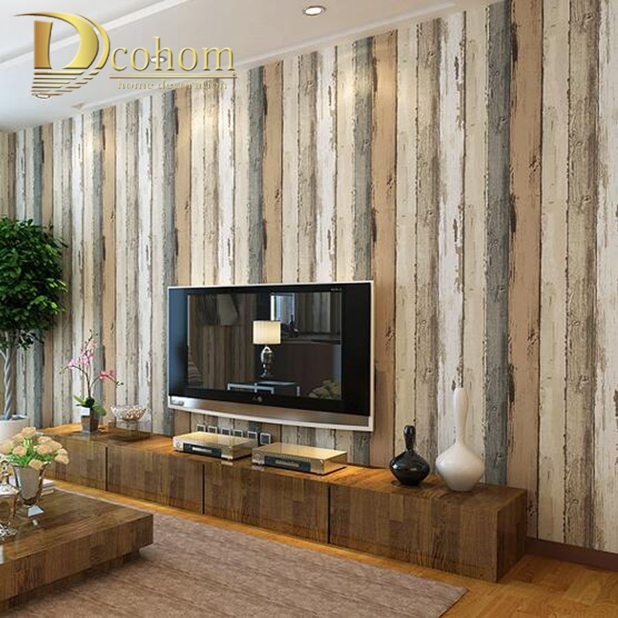 Wholesale Mediterranean Vintage 3d Textured Wood Striped Wallpaper