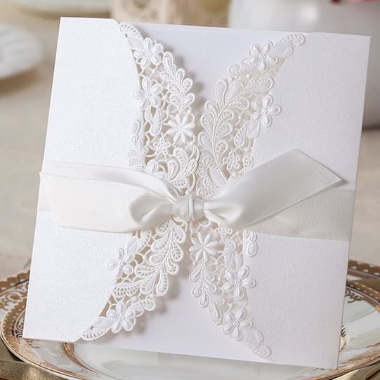 White Wedding Invitations Lace 7