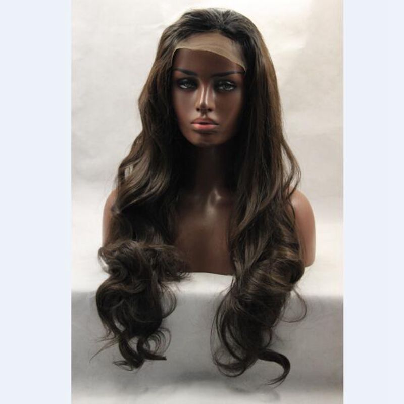 2 Dark Brown Pics Long Body Wave Glueless Lace Wig For African