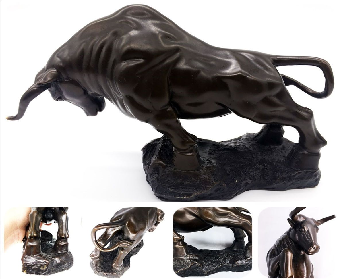 HOT Big Wall Street Bronze Fierce Bull OX Statue-Brass