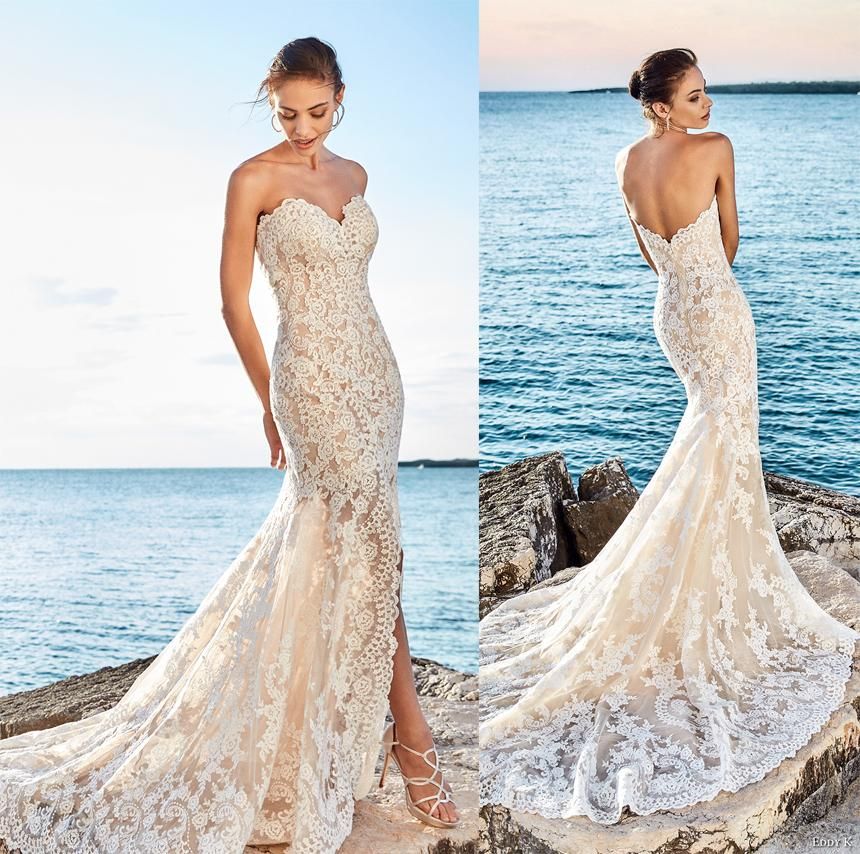 Sexy Side Slit Beach Lace Wedding Dresses 2017 Eddy K Bridal Fit And