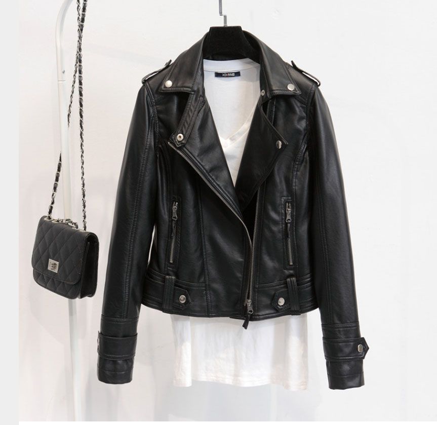 Discount Leather Jackets Women 2016 Spring Autumn Rivet Zipper