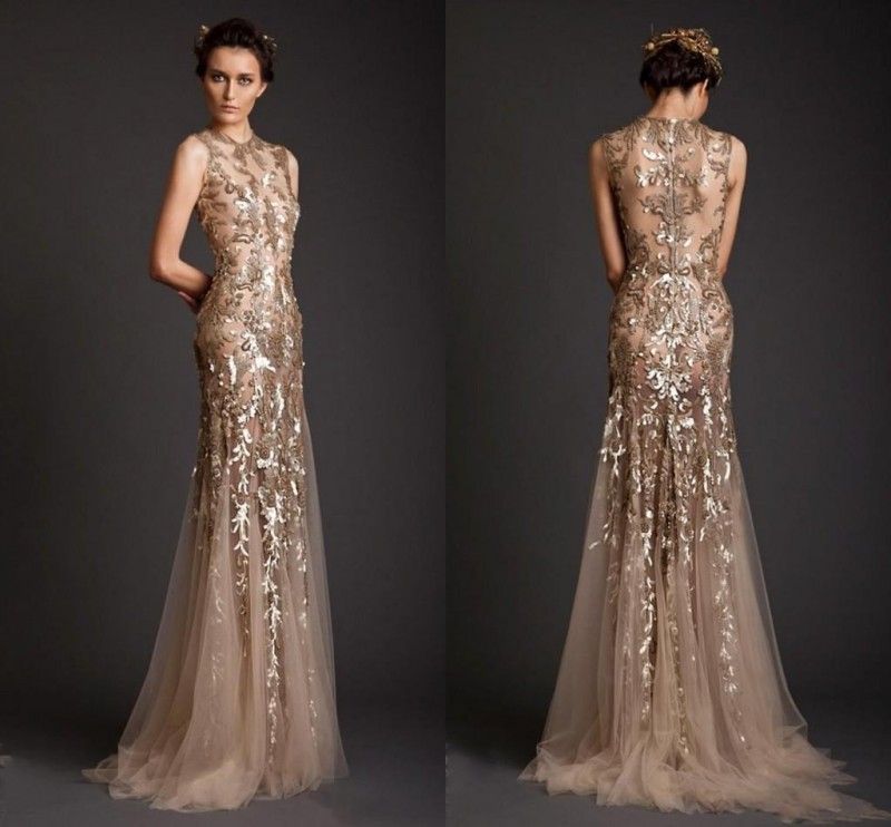 Krikor Jabotian Evening Dresses 2017 Gold Mermaid Shape Tulle ...