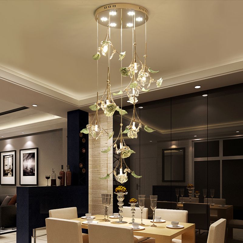 Crystal Pendant Light Ceramic Living Room Lamp Simple Modern Crystal Pendant Light Ceramic Living Room Lamp Simple Modern Restaurant Spiral Lights Bedroom Creative Circular Mall Chandelier