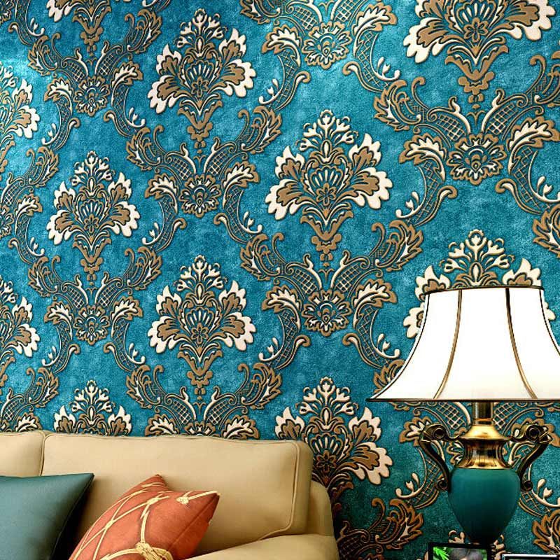 wholesale vintage luxury damask textured embossed flocking roll