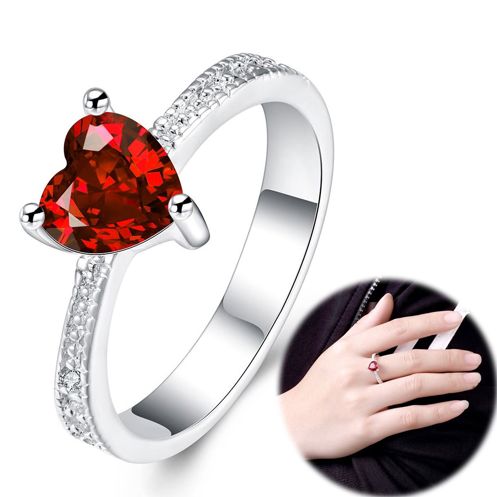 2019 romantic gun black plated ruby zircon heart ring female