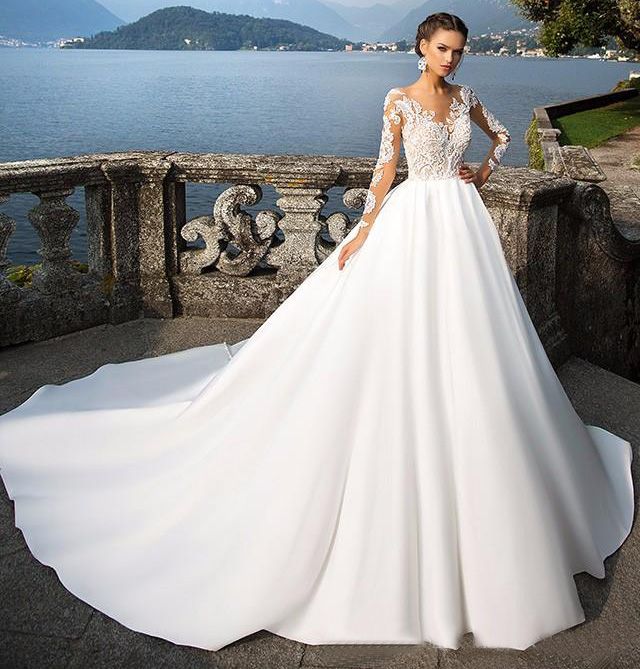 long sleeve satin ball gown