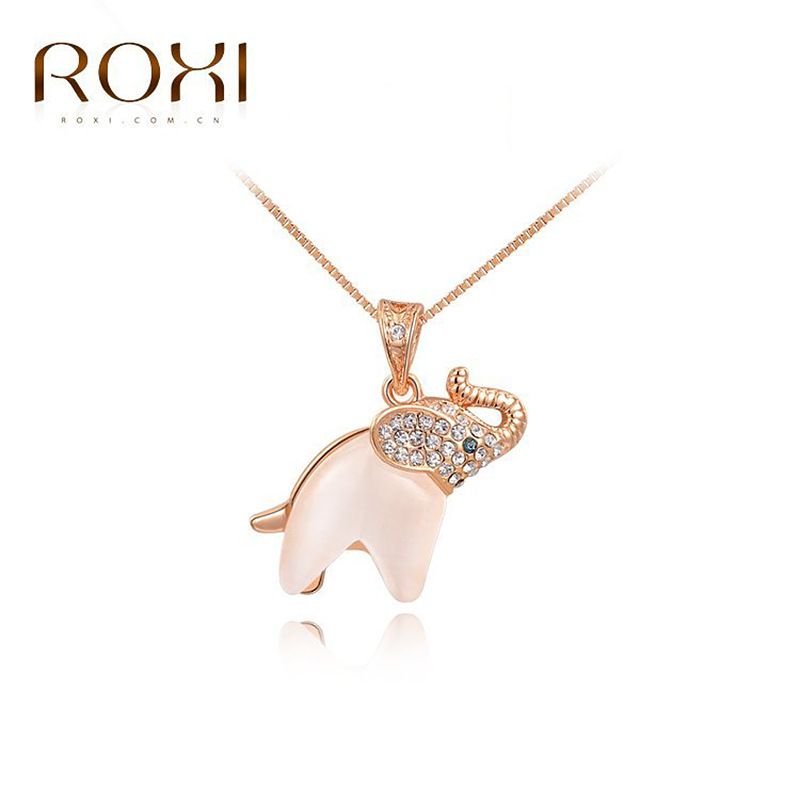Roxi Fashion Trendy Jewelry Rose Gold Elephant Opal Necklace Golden Animal Pendant Elegant Gift Girls Birthday