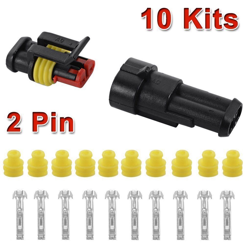 10 Kit 2 Pin Way Waterproof Car ATV Electrical Wire Connector Plug