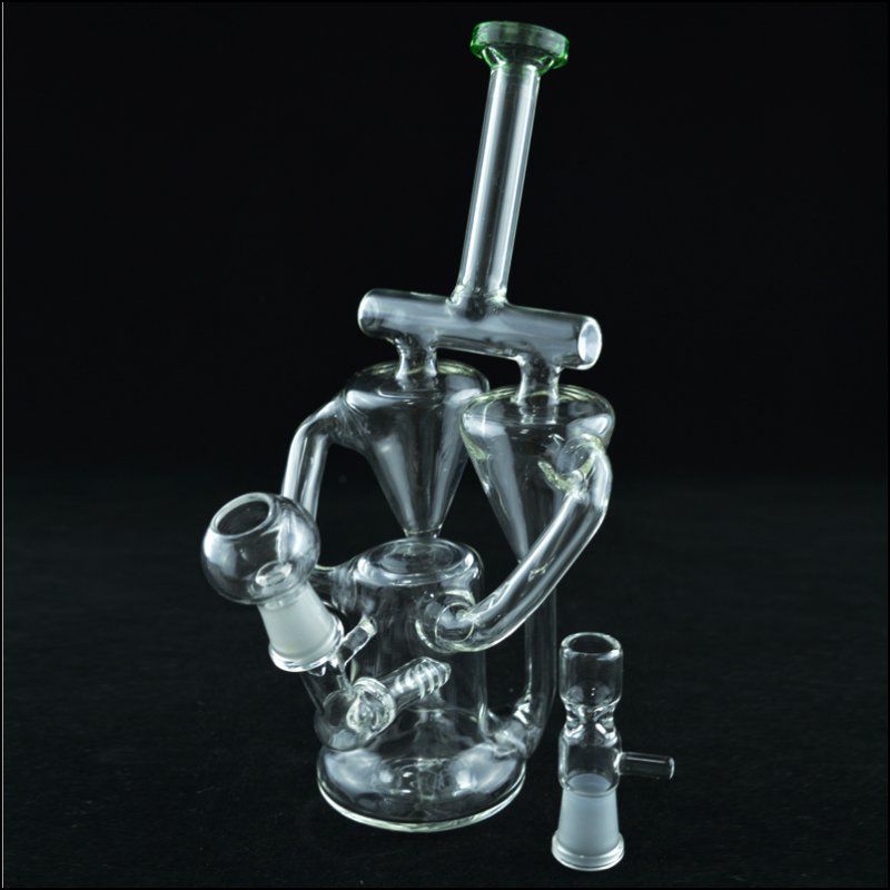 2019 Green Clear Bongs Twincycler Double Chambered Dual Recycler Water