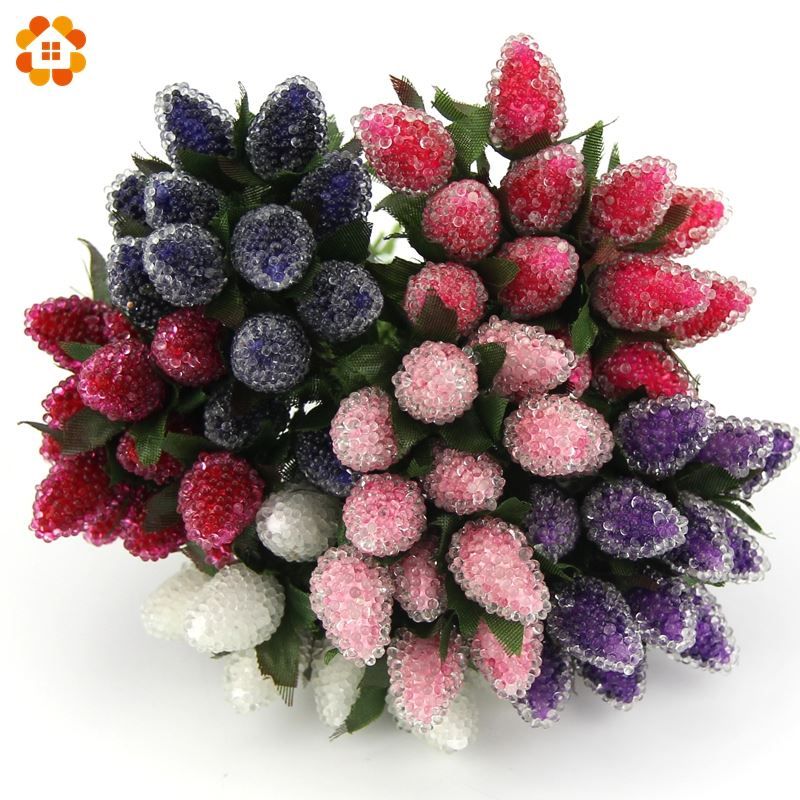 120 Pcs Nouveau En Plastique Artificielle Strawberry Fleur Bouquet Pour La Maison Partie De Mariage De Voiture Décoration Bricolage Scrapbooking
