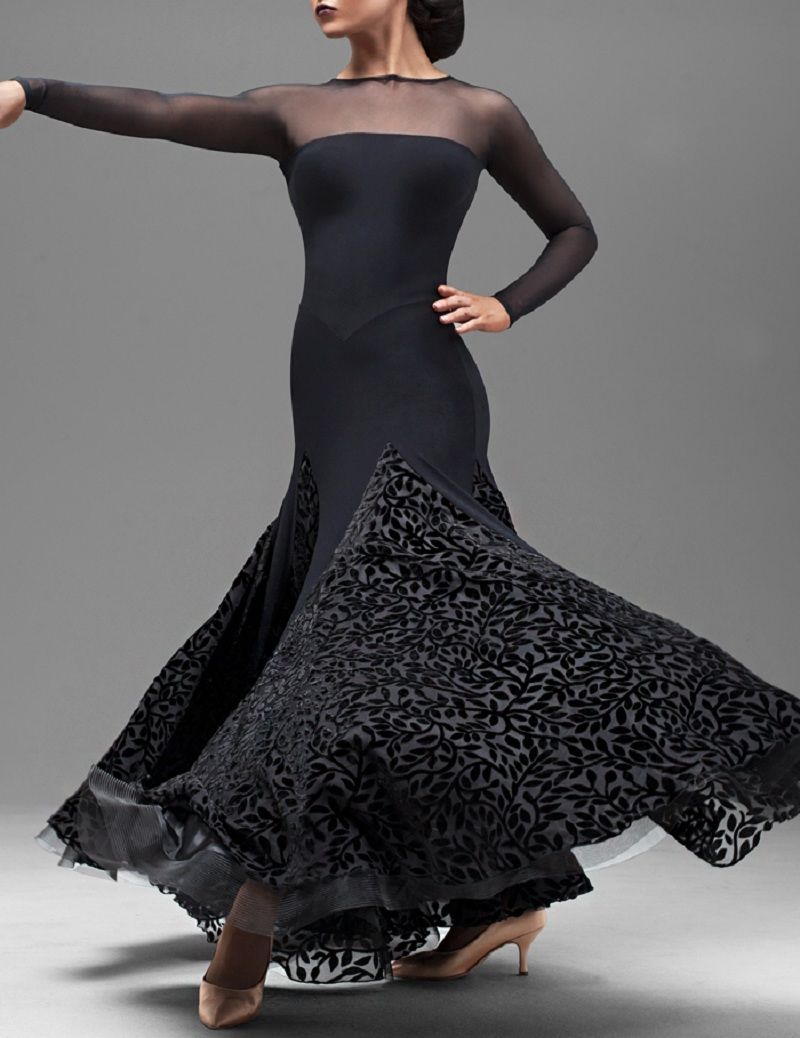 2021 New Ballroom Dance Dress Modern Waltz Standard Competition Velvet Flower Dress B01 From
