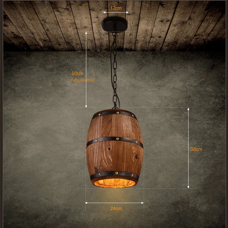 Retre Pendant Lights Lamp Shade Industrial Vintage Wood Barrel Retro Light For Bar Cafe Dining Room Decor