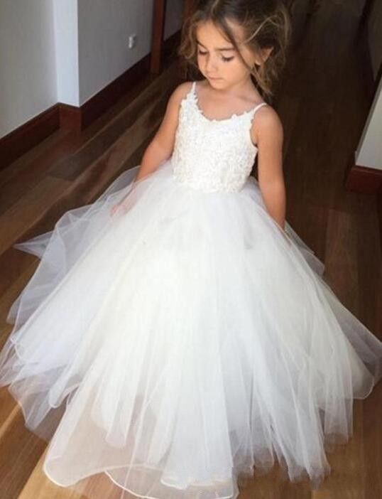 Spagetti Aplike Dantel Küçük Kız Elbise Balo Sevimli Çiçek Kızların Elbiseleri Güzel Çocuklar Resmi Giyim