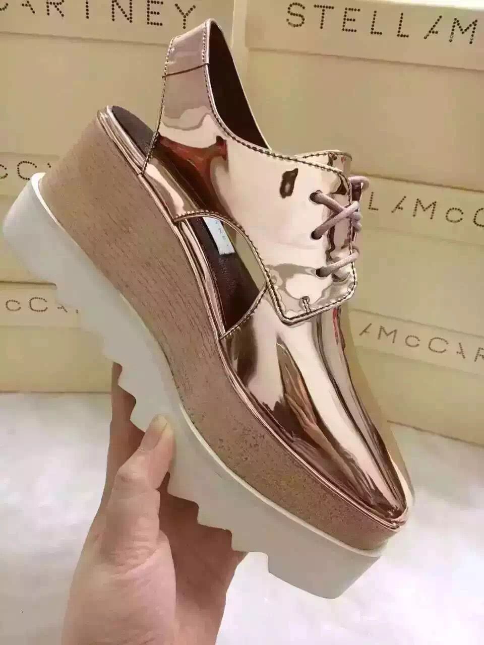 Stella Mccartney Sandals Shoes Rose Gold Mirror Leather Wedge Stella Mccartney Sandals Shoes Rose Gold Mirror Leather Wedge Platform Elyse Nina With