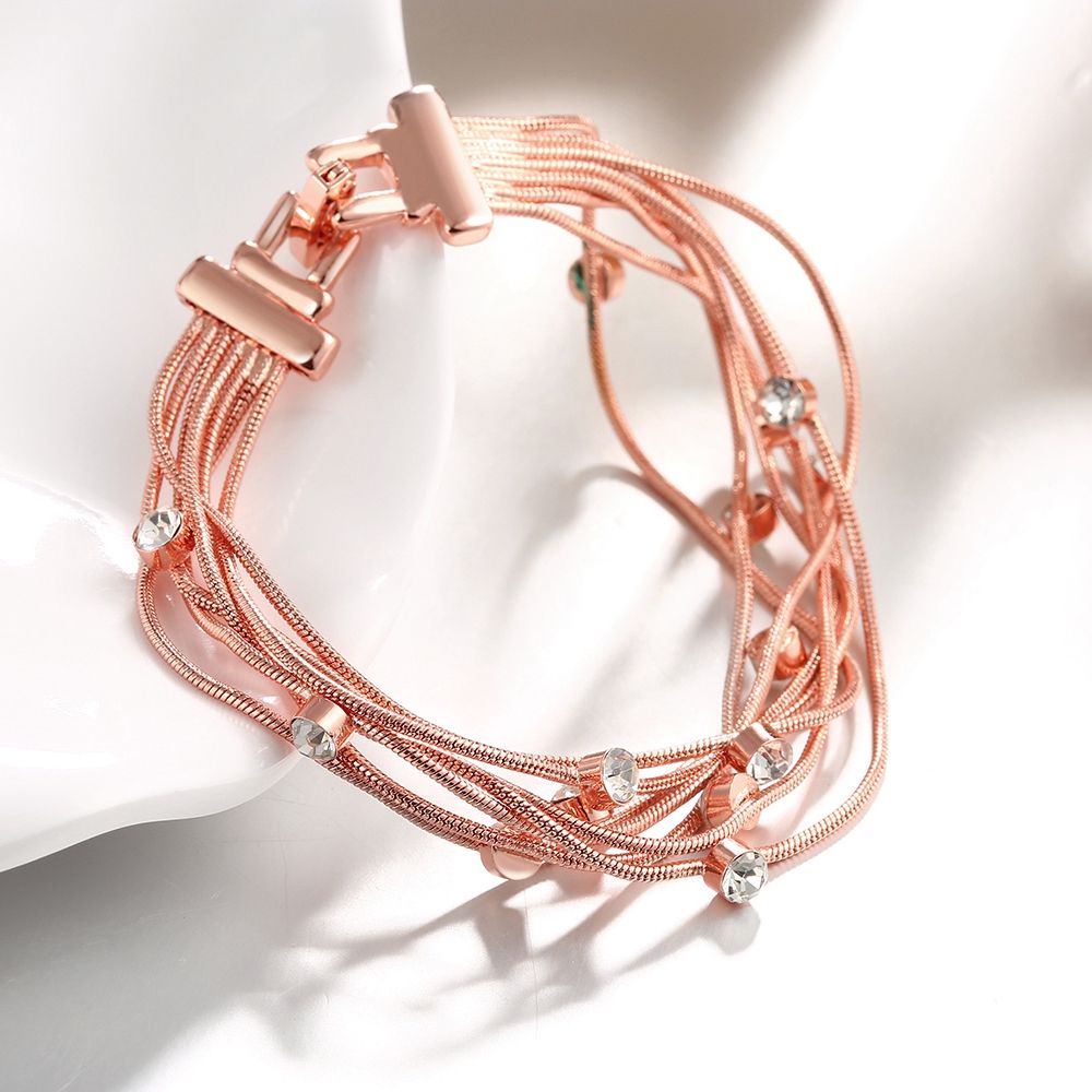 2021 Hot Sell Exquisite Rose Gold Color Bracelet Round Cubic Zirconia Crystal Jewelry Gift Multi