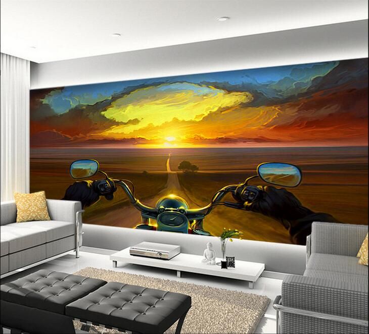 Kreative Ölgemälde Motorradfahrer Sonnenuntergang Große Wandbild Tapete Wohnzimmer Schlafzimmer Tapete Malerei TV Hintergrund 3D Tapete Kreative Ölgemälde Motorradfahrer Sonnenuntergang Große Wandbild Tapete Wohnzimmer Schlafzimmer Tapete Malerei TV Hintergrund 3D Tapete