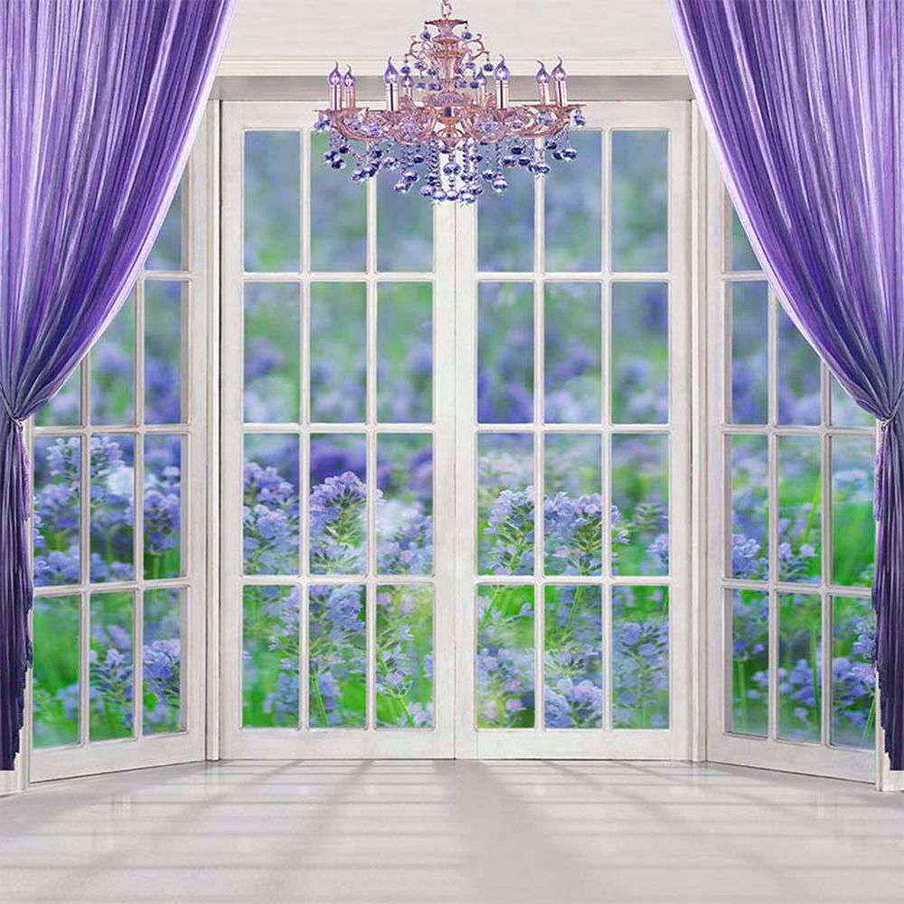 2019 Purple Curtain Crystal Chandelier Window Photography Backdrop