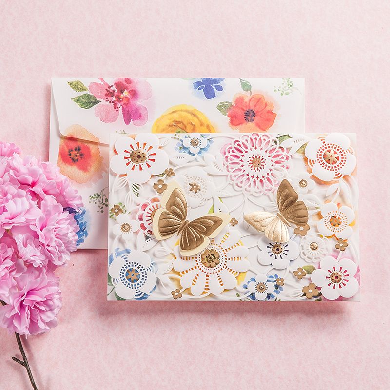 Multicolor Hollow Flower Floral Wedding Invitations Elegant Laser