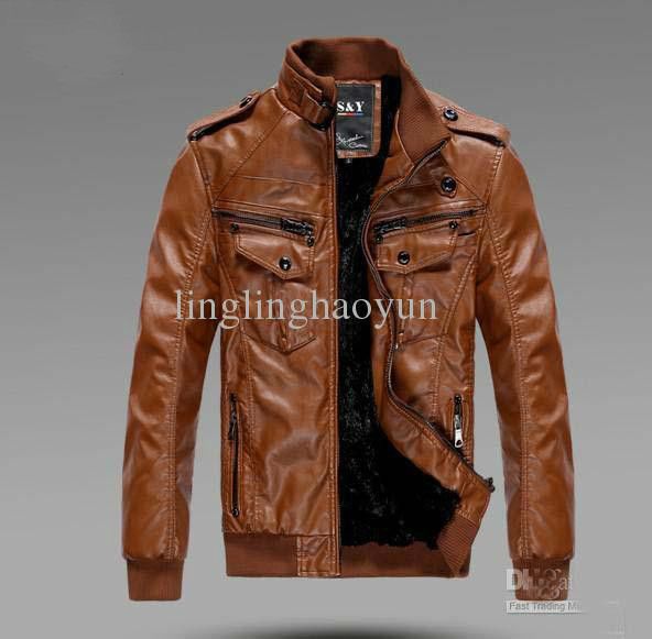 Men'S Pu Locomotive Leather Jacket Coat Thickening Fur Outerwear ...
