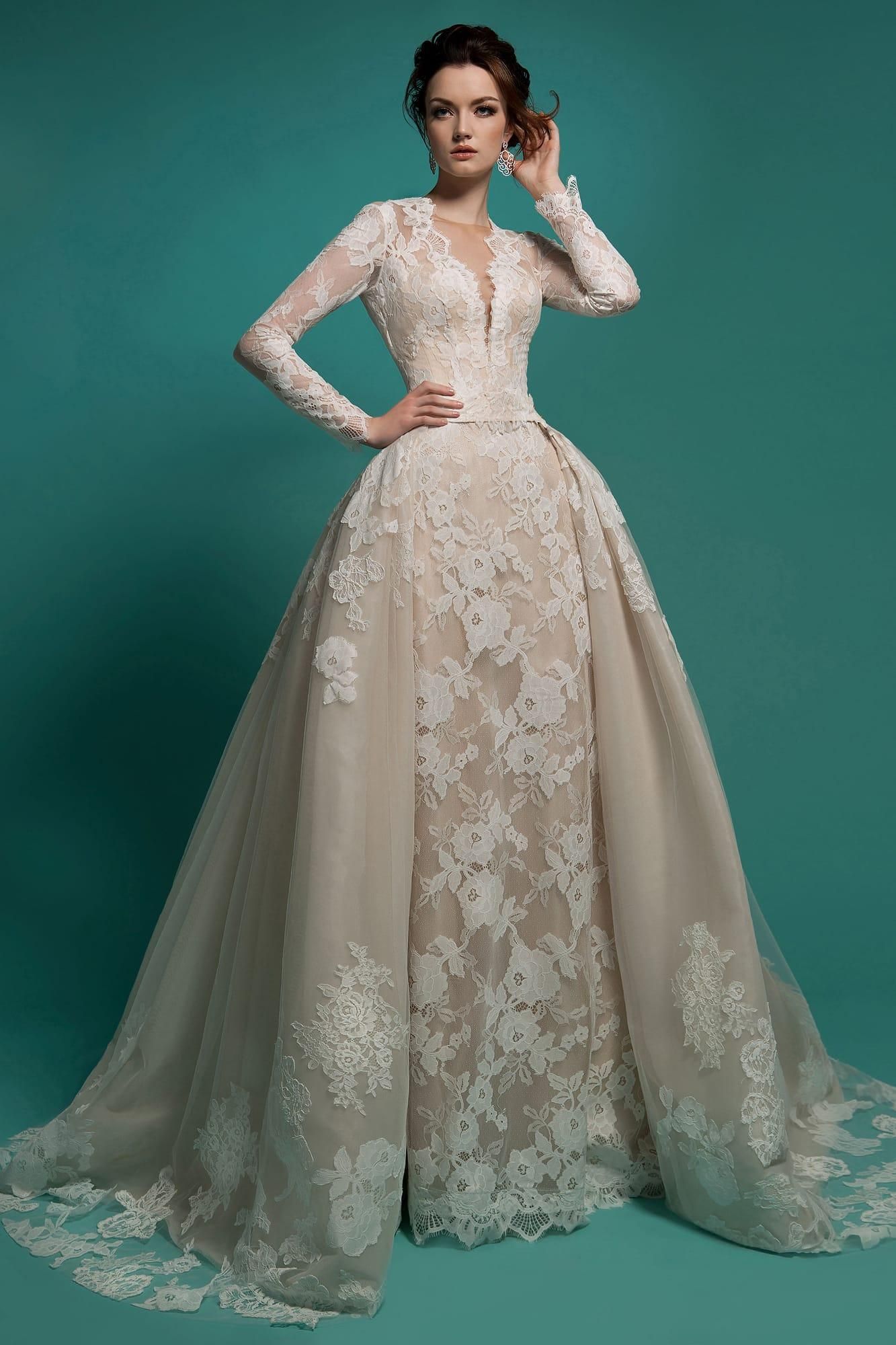 2020 Ball Gown Wedding Dress Long Sleeve Appliques Lace