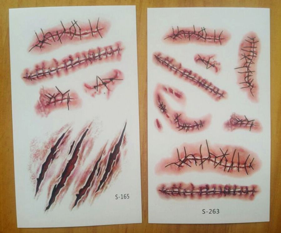 Halloween Zombie Scars Tattoos Fake Scab Bloody Costume Makeup 