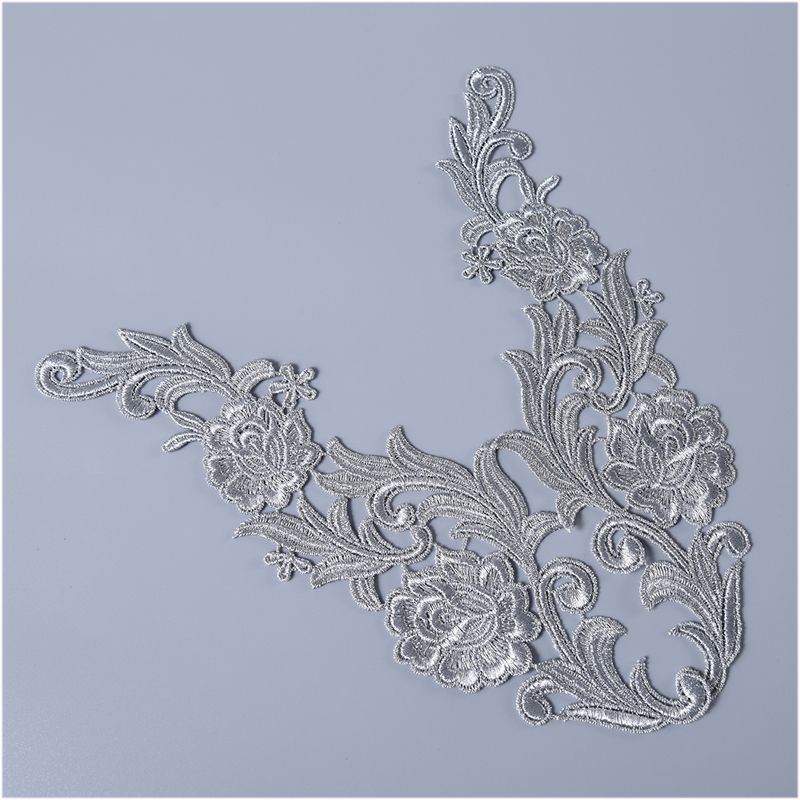 A Pair Of Golden Silver Metal Thread Embroidery Lace Flower Applique