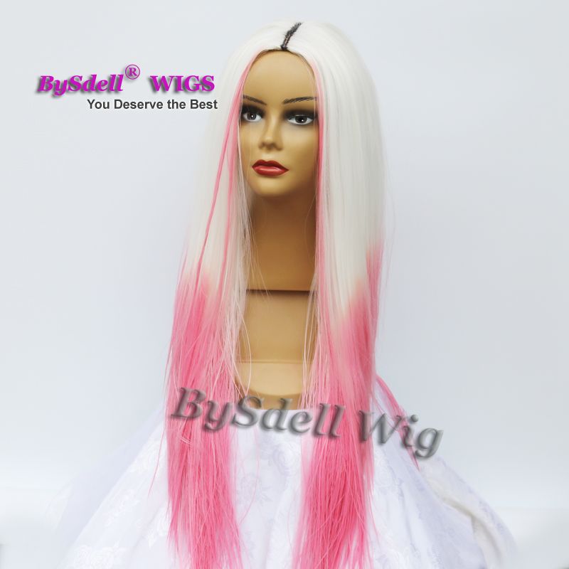 Synthetic Long Straight Dusty Rose Pink Color Hair Wig Little