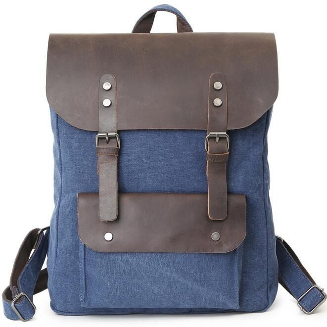 Hombro Bolso El Grande Lona Estudiante Cuero De Compre Estilo Universidad Golpeó Vintage Doble Mochilas Hombre Viento qwInO8F6
