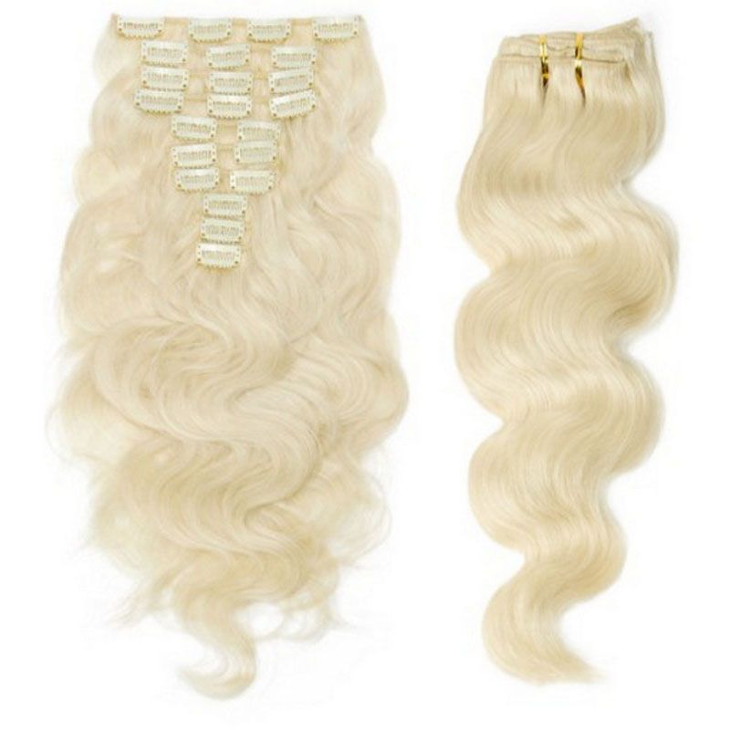Clip In Remy Hair Extensions 60 Blonde Body Wave Cheap Indian