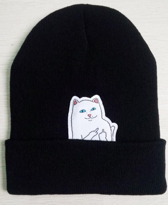Inverno Fashion Berretti Il nuovo cartone animato dito medio gatto elastico lavorato a maglia caldo berretto di lana berretto a maglia così carino berretti
