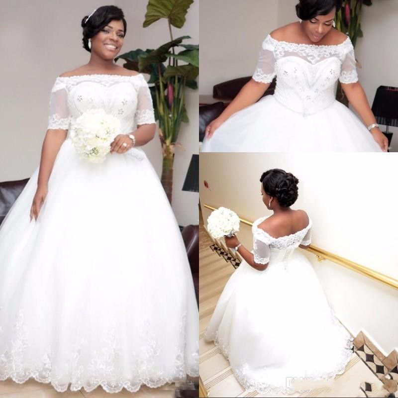 African Plus  Size  White Ivory 2019  Ball Gown Wedding  