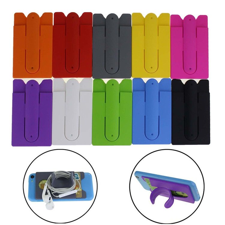 2 In 1 Credit Card Holder With Phone Stand Universal 3M Sticky Silicone Wallet Stick Card Holder