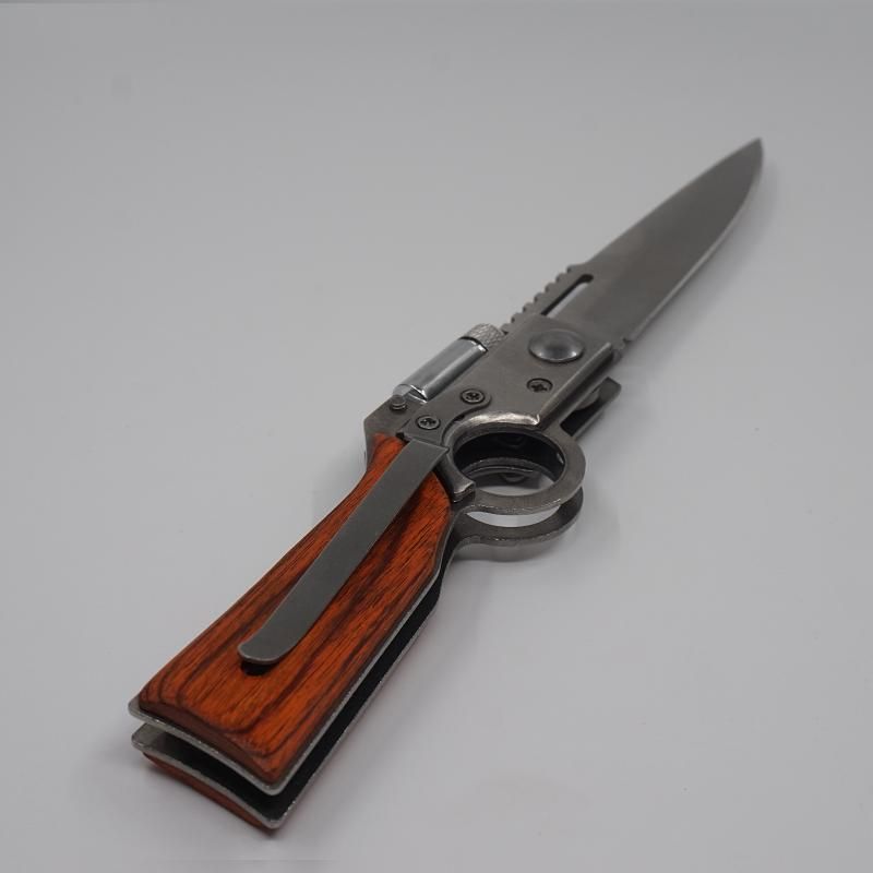 AK47 Gun Shaped Hunting Knife 440 Steel Blade Rosewood Handle Tactical